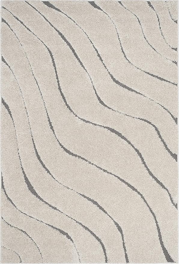 SAFAVIEH Florida Shag Collection Area Rug - 6' x 9', Cream & Grey, Non-Shedding & Easy Care, 1.2-inch Thick Ideal for High Traffic Areas in Living Room, Bedroom (SG472-1180)