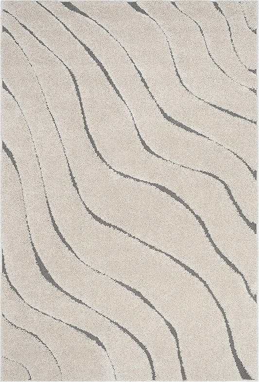 SAFAVIEH Florida Shag Collection Area Rug - 6' x 9', Cream & Grey, Non-Shedding & Easy Care, 1.2-inch Thick Ideal for High Traffic Areas in Living Room, Bedroom (SG472-1180)