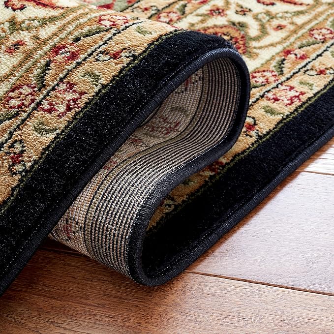 SAFAVIEH Lyndhurst Collection Area Rug - 6' Square, Black & Beige, Traditional Oriental Design, Non-Shedding & Easy Care, Ideal for High Traffic Areas in Living Room, Bedroom (LNH330Z)