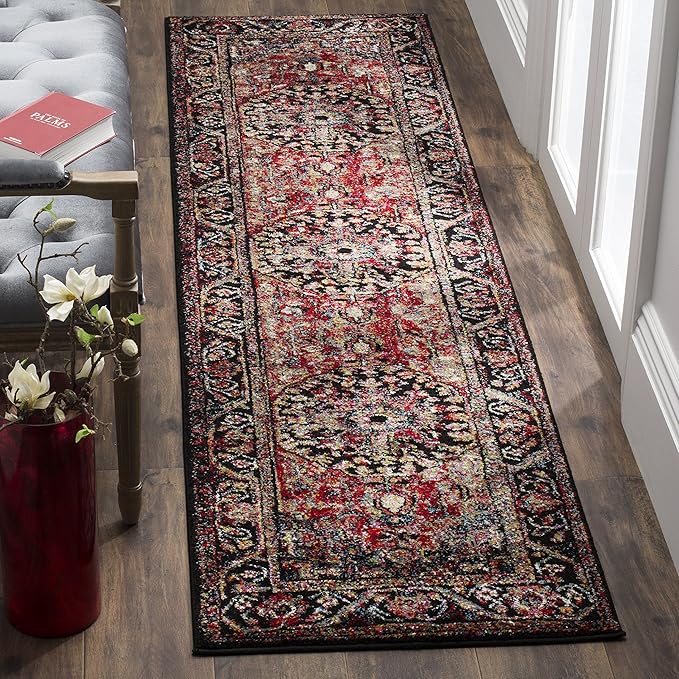SAFAVIEH Vintage Hamadan Collection Runner Rug - 2'3" x 12', Red & Multi, Oriental Traditional Persian Design, Non-Shedding & Easy Care, Ideal for High Traffic Areas in Living Room, Bedroom (VTH215A)