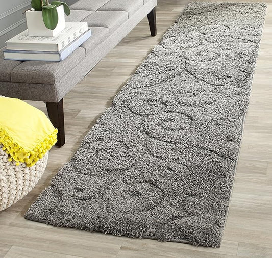 SAFAVIEH Florida Shag Collection Runner Rug - 2'3" x 9', Grey, Scroll Design, Non-Shedding & Easy to Clean, High-Low Plush Pile, Ideal for Bedroom, Foyer, Hallway (SG455-8013)