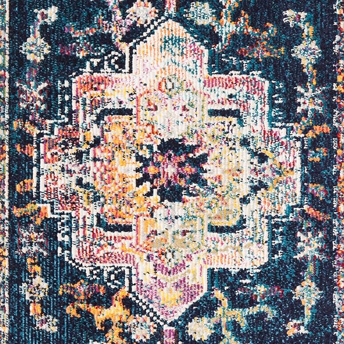 SAFAVIEH Crystal Collection Accent Rug - 2'2" x 5', Navy & Fuchsia, Distressed Design, Non-Shedding & Easy Care, Ideal for High Traffic Areas in Entryway, Living Room, Bedroom (CRS501H)