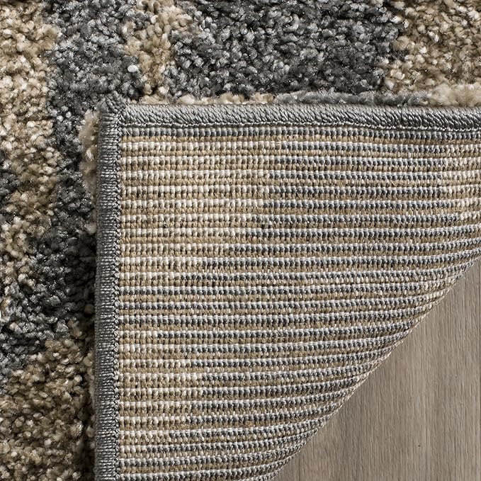 SAFAVIEH Florida Shag Collection Area Rug - 4' Square, Grey & Beige, Floral Design, Non-Shedding & Easy Care, 1.2-inch Thick Ideal for High Traffic Areas in Living Room, Bedroom (SG458-8013)