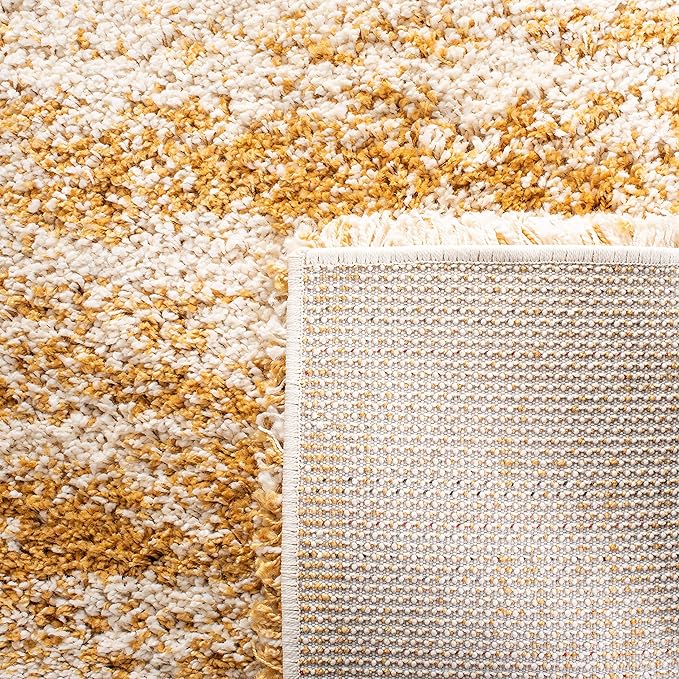 SAFAVIEH Hudson Shag Collection Area Rug - 5'3" x 7'6", Ivory & Gold, Modern Design, Non-Shedding & Easy Care, 2-inch Thick Ideal for High Traffic Areas in Living Room, Bedroom (SGH206D)