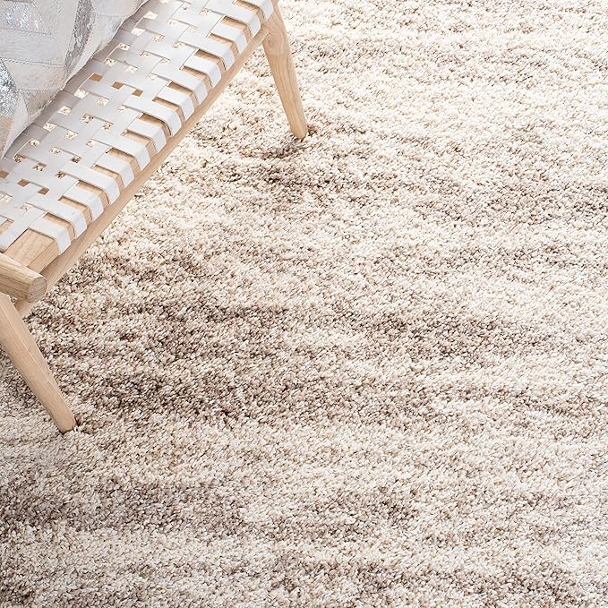 SAFAVIEH Hudson Shag Collection Area Rug - 8' Square, Ivory & Beige, Modern Design, Non-Shedding & Easy Care, 2-inch Thick Ideal for High Traffic Areas in Living Room, Bedroom (SGH206B)