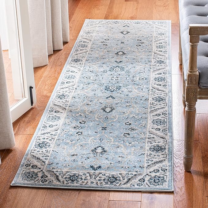 SAFAVIEH Isabella Collection Runner Rug - 2'2" x 11', Light Blue & Cream, Oriental Design, Non-Shedding & Easy Care, Ideal for High Traffic Areas in Living Room, Bedroom (ISA912M)