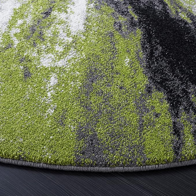 SAFAVIEH Galaxy Collection Area Rug - 5'3" Round, Grey & Green, Modern Abstract Design, Ideal for High Traffic Areas in Living Room, Bedroom, Dining (GAL117F-5R)