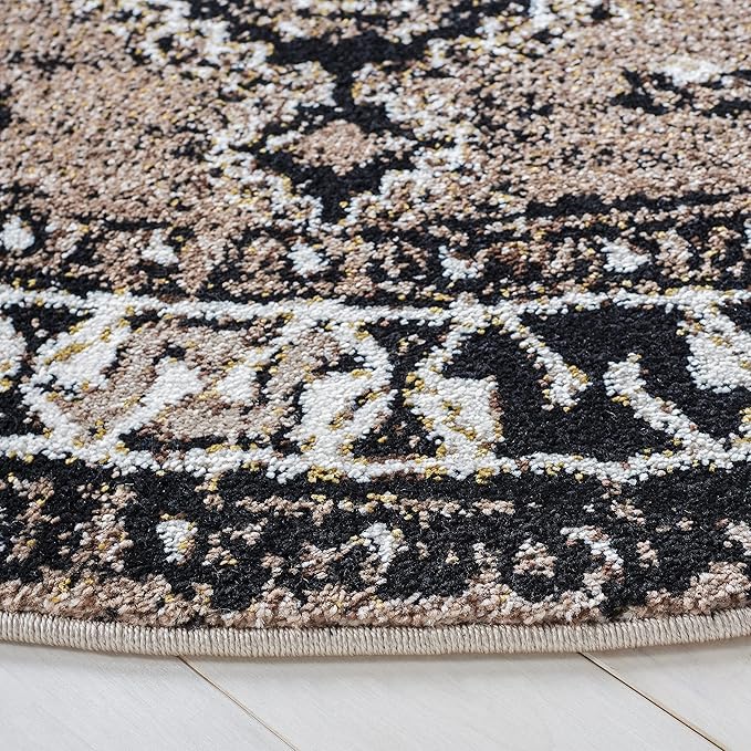 SAFAVIEH Vintage Hamadan Collection 6'7" Round Brown/Black VTH293T Oriental Distressed Non-Shedding Entryway Foyer Living Room Bedroom Kitchen Area Rug