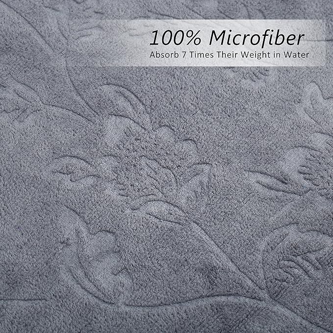 Bath Towels Set of 6, Oversized Large Microfiber Bath Towels for Adult Men Women, 30" x 60", Soft,Super Absorption, Perfect for Shower, Sauna, Yoga, Gym, Beach, Pool, Sport - Grey Floral Pattern