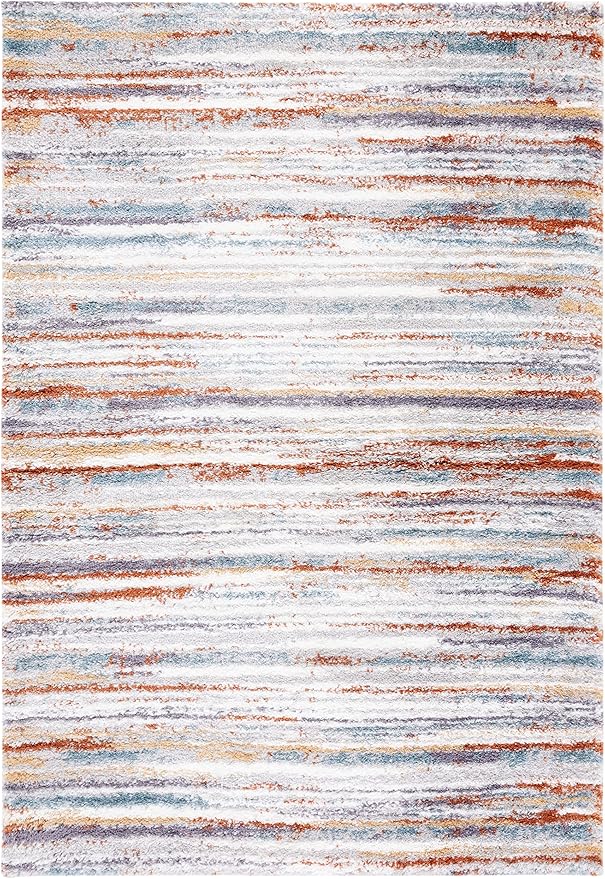 SAFAVIEH Berber Shag Collection Area Rug - 6'7" x 9', Blue Rust & Ivory, Stripe Design, Non-Shedding & Easy Care, 1.25-inch Thick Ideal for High Traffic Areas in Living Room, Bedroom (BER565A)