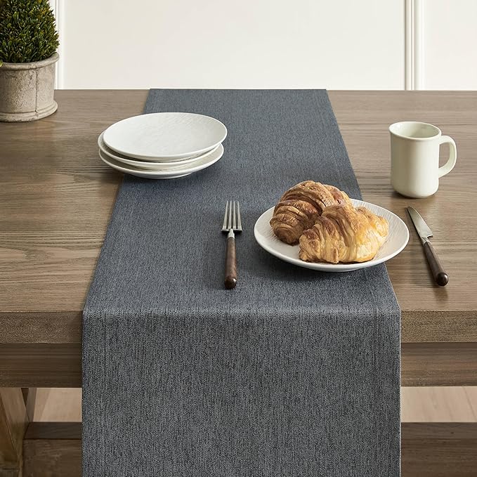 ZeeMart Basic Linen Style Table Runner, 14 x 36 Inch Charcoal, Rustic Farmhouse Grey Table Runners 36 Inches Long, Everyday Polyester Table Runner - Machine Washable & Easy Care