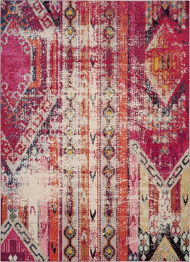 SAFAVIEH Monaco Collection X-Large Area Rug - 11' x 15', Magenta & Multi, Boho Chic Tribal Distressed Design, Non-Shedding & Easy Care, Ideal for High Traffic Areas in Living Room, Bedroom (MNC222D)