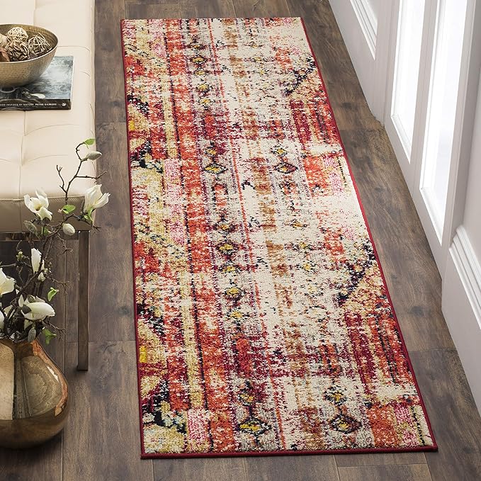 SAFAVIEH Monaco Collection Runner Rug - 2'2" x 12', Magenta & Multi, Boho Chic Tribal Distressed Design, Non-Shedding & Easy Care, Ideal for High Traffic Areas in Living Room, Bedroom (MNC222D)