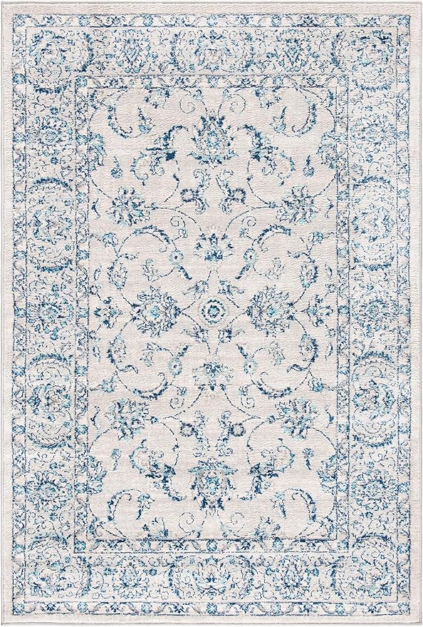 SAFAVIEH Brentwood Collection Accent Rug - 4' x 6', Light Grey & Blue, Oriental Floral Scroll Design, Non-Shedding & Easy Care, Ideal for High Traffic Areas in Entryway, Living Room, Bedroom (BNT854G)