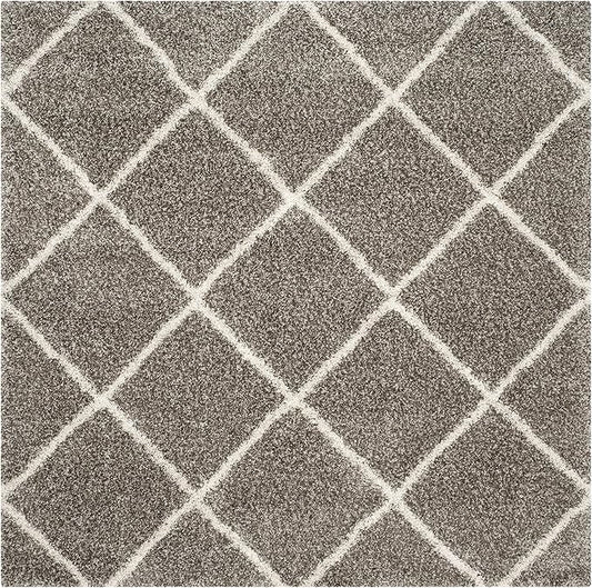 SAFAVIEH Hudson Shag Collection Area Rug - 11' Square, Grey & Ivory, Modern Trellis Design, Non-Shedding & Easy Care, 2-inch Thick Ideal for High Traffic Areas in Living Room, Bedroom (SGH281B)