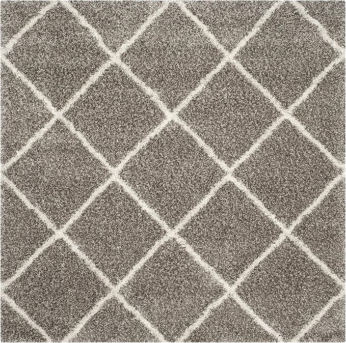 SAFAVIEH Hudson Shag Collection Area Rug - 5' Square, Grey & Ivory, Modern Trellis Design, Non-Shedding & Easy Care, 2-inch Thick Ideal for High Traffic Areas in Living Room, Bedroom (SGH281B)