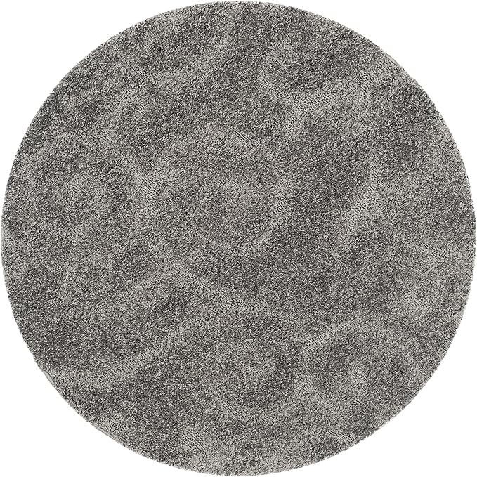 SAFAVIEH Florida Shag Collection Area Rug - 4' Round, Grey, Scroll Design, Non-Shedding & Easy to Clean, High-Low Plush Pile, Ideal for Living Room, Bedroom, Dining Space (SG455-8013)