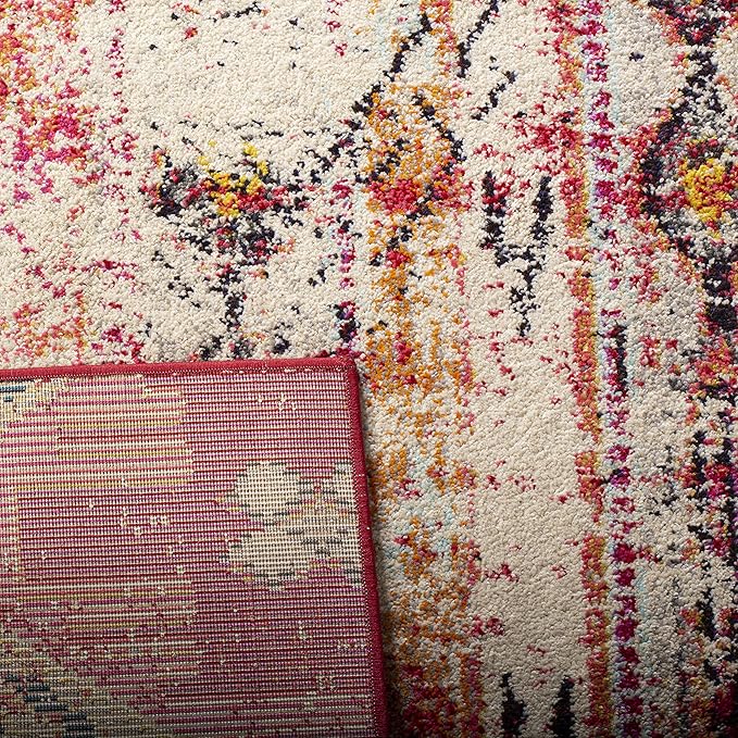 SAFAVIEH Monaco Collection Area Rug - 5'1" x 7'7", Magenta & Multi, Boho Chic Tribal Distressed Design, Non-Shedding & Easy Care, Ideal for High Traffic Areas in Living Room, Bedroom (MNC222D)