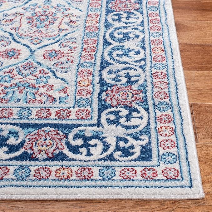 SAFAVIEH Brentwood Collection 3' x 5' Beige / Navy BNT870B Oriental Damask Trellis Non-Shedding Living Room Bedroom Accent Rug