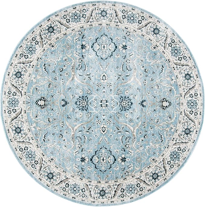 SAFAVIEH Isabella Collection Area Rug - 5'3" Round, Light Blue & Cream, Oriental Design, Non-Shedding & Easy Care, Ideal for High Traffic Areas in Living Room, Bedroom, Dining (ISA912M-5R)