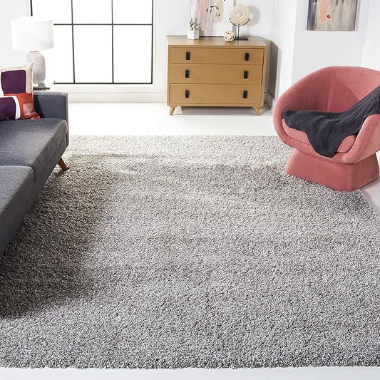 SAFAVIEH Santa Monica Shag Collection 6'7" x 9'6" Silver SGN725 Solid Non-Shedding Living Room Bedroom Dining Room Entryway Plush 2-inch Thick Area Rug
