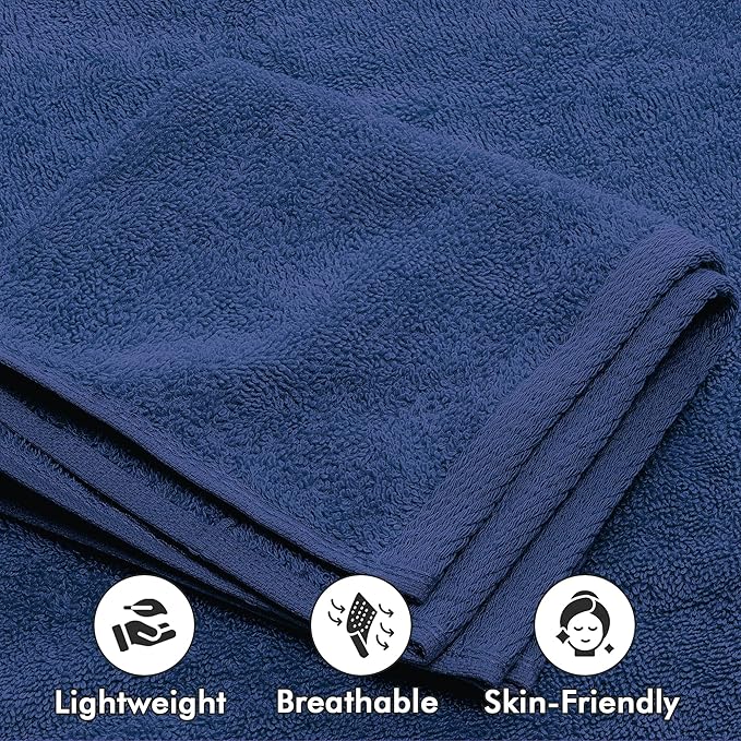 Bath Towels Set of 8 – 100% Cotton (Royal Blue) Bathroom Towel Set Bale Includes 2 Bath, 2 Hand, 4 Face Towels – Soft, Absorbent & Quick Dry Towel for Bathroom, Spa, Kitchen, Hotel Use
