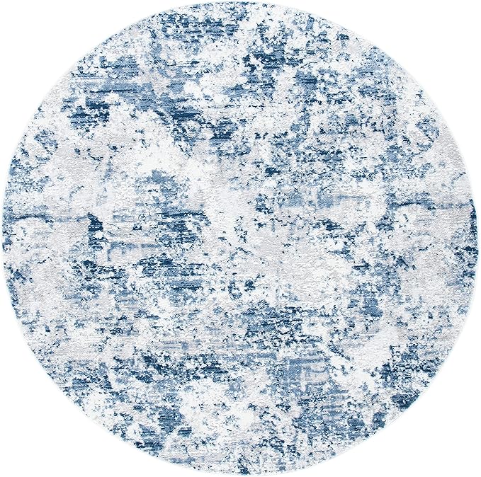 SAFAVIEH Amelia Collection Area Rug - 5'3" Round, Navy & Grey, Modern Abstract Design, Non-Shedding & Easy Care, Ideal for High Traffic Areas in Living Room, Bedroom, Dining Room (ALA705N-5R)
