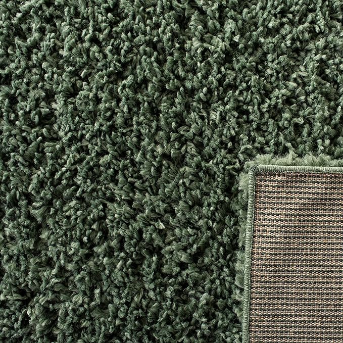 SAFAVIEH August Shag Collection Area Rug - 4' Square, Green, Solid Design, Non-Shedding & Easy Care, 1.5-inch Thick Ideal for High Traffic Areas in Living Room, Bedroom (AUG200Y)