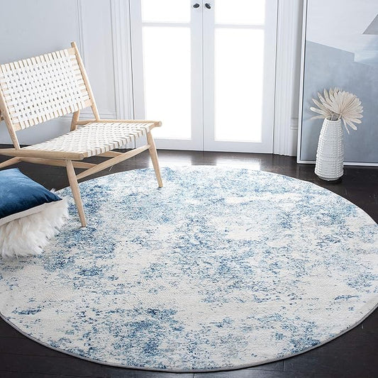 SAFAVIEH Brentwood Collection 3' Round Ivory/Navy BNT822B Modern Abstract Non-Shedding Living Room Bedroom Area Rug