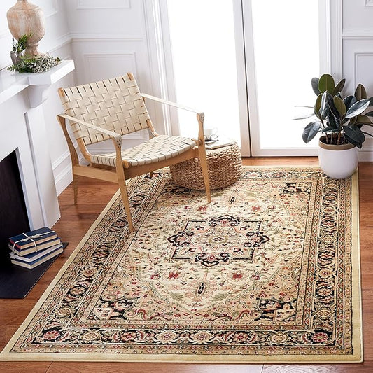 SAFAVIEH Lyndhurst Collection Accent Rug - 3'3" x 5'3", Beige & Black, Traditional Oriental Design, Non-Shedding & Easy Care, Ideal for High Traffic Areas in Entryway, Living Room, Bedroom (LNH330C)