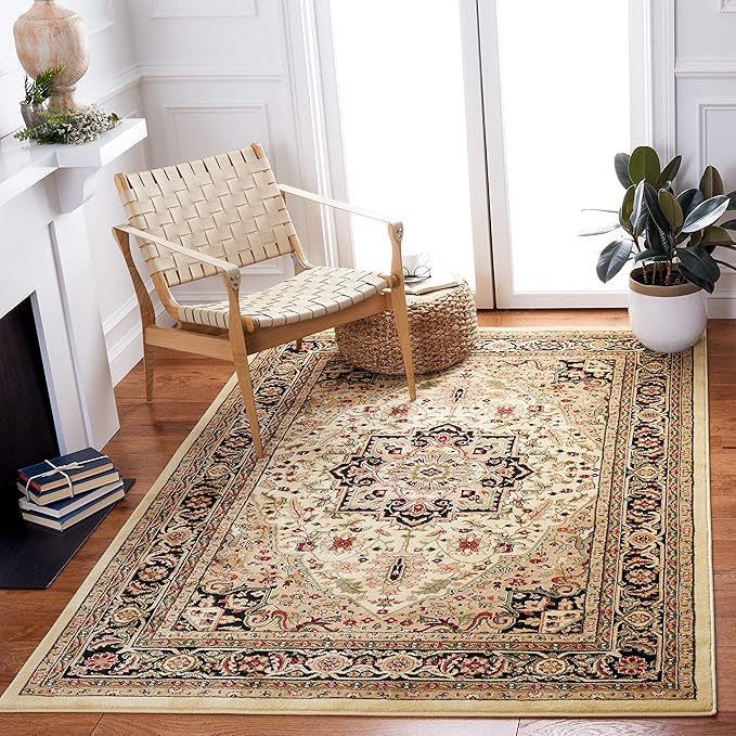 SAFAVIEH Lyndhurst Collection Area Rug - 5'3" x 7'6", Beige & Black, Traditional Oriental Design, Non-Shedding & Easy Care, Ideal for High Traffic Areas in Living Room, Bedroom (LNH330C)