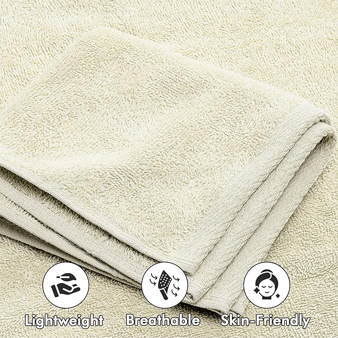 Bath Towels Set of 8 – 100% Cotton (Ivory) Bathroom Towel Set Bale Includes 2 Bath, 2 Hand, 4 Face Towels – Soft, Absorbent & Quick Dry Towel for Bathroom, Spa, Kitchen, Hotel Use