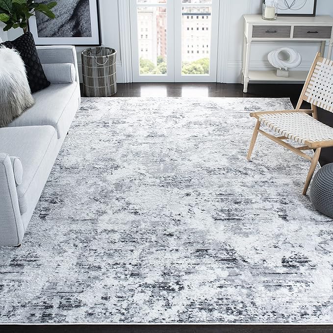 SAFAVIEH Amelia Collection Area Rug - 9' x 12', Grey & Ivory, Modern Abstract Design, Non-Shedding & Easy Care, Ideal for High Traffic Areas in Living Room, Bedroom (ALA705G)
