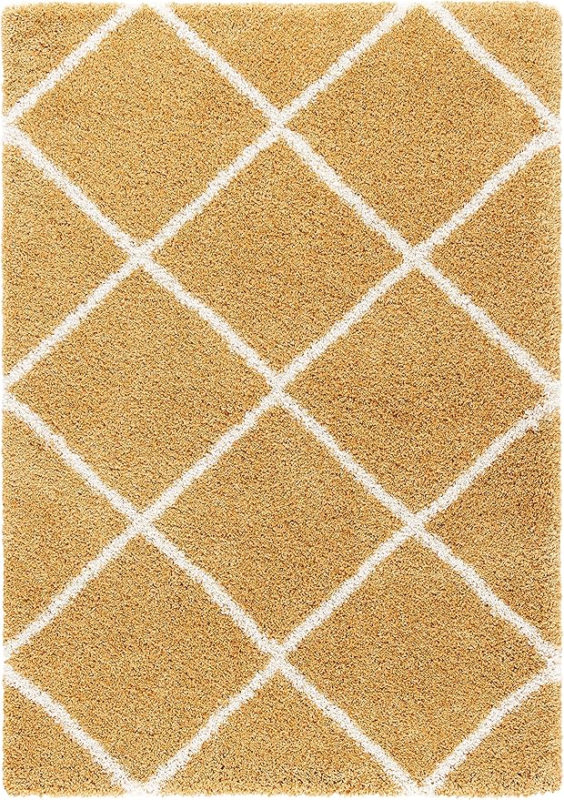 SAFAVIEH Hudson Shag Collection Area Rug - 5'3" x 7'6", Gold & Ivory, Moroccan Trellis Design, Non-Shedding & Easy Care, 2-inch Thick Ideal for High Traffic Areas in Living Room, Bedroom (SGH281F)