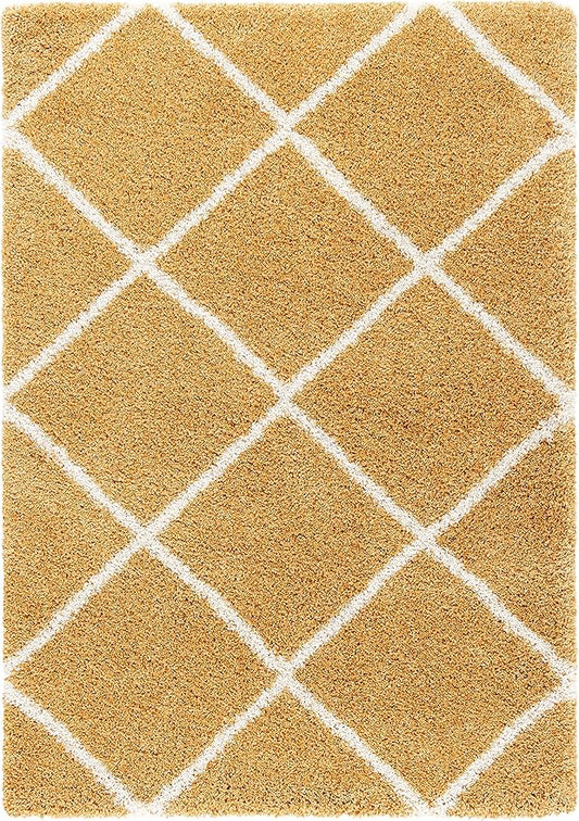 SAFAVIEH Hudson Shag Collection Accent Rug - 4' x 6', Gold & Ivory, Trellis Design, Non-Shedding & Easy Care, 2-inch Thick Ideal for High Traffic Areas in Entryway, Living Room, Bedroom (SGH281F)