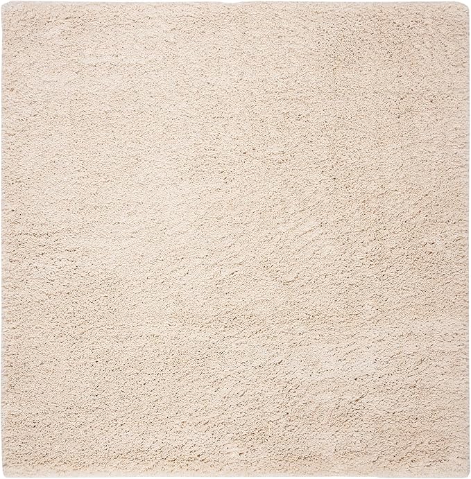 SAFAVIEH Fontana Shag Collection Area Rug - 5'3" Square, Creme, Solid Design, Non-Shedding & Easy Care, 2-inch Thick Ideal for High Traffic Areas in Living Room, Bedroom (FNT800B)