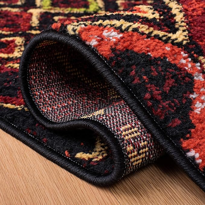 SAFAVIEH Amsterdam Collection Area Rug - 5'1" Round, Black & Multi, Moroccan Boho Design, Non-Shedding & Easy Care, Ideal for High Traffic Areas in Living Room, Bedroom (AMS108P)