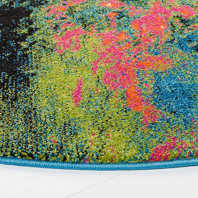 SAFAVIEH Galaxy Collection Area Rug - 6'7" Round, Blue & Orange, Modern Abstract Design, Non-Shedding & Easy Care, Ideal for High Traffic Areas in Living Room, Bedroom (GAL117N)