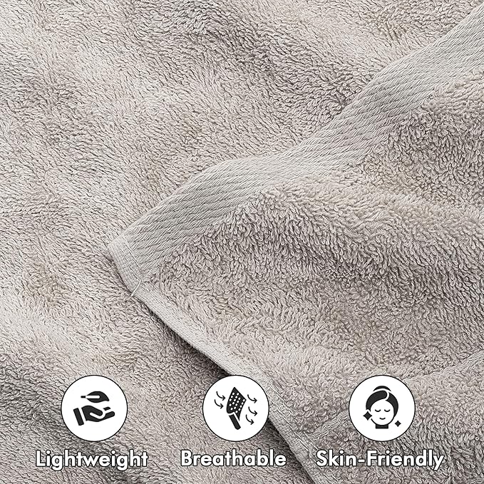 100% Cotton Hand Towels for Bathroom – Soft & Absorbent Towel Set– Pack of 6 Small Towel (34x20in) – Quick Dry Luxury Cotton Hand Towels – Light Grey