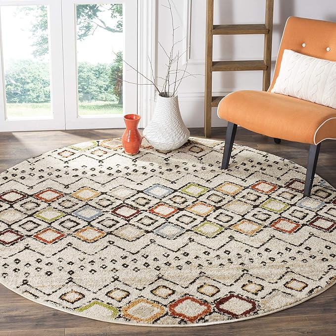 SAFAVIEH Amsterdam Collection 11' Round Ivory/Multi AMS108K Moroccan Boho Non-Shedding Dining Room Entryway Foyer Living Room Bedroom Area Rug