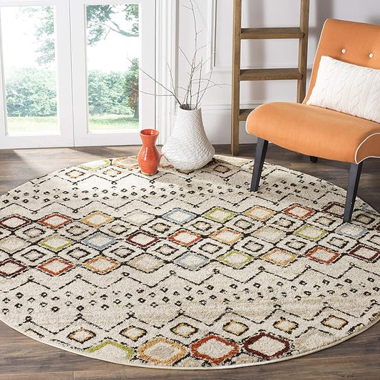 SAFAVIEH Amsterdam Collection 10' Round Ivory/Multi AMS108K Moroccan Boho Non-Shedding Living Room Bedroom Area Rug