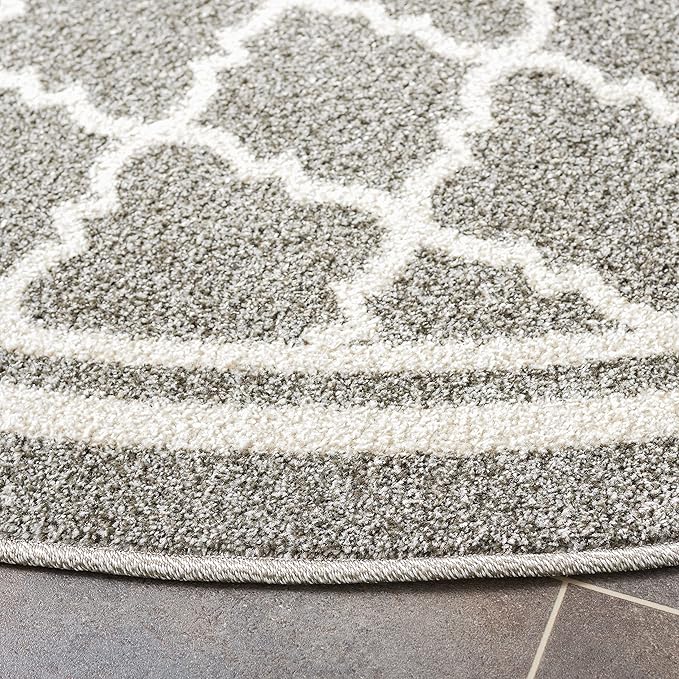 SAFAVIEH Amherst Collection 3' Round Dark Grey/Beige AMT422R Moroccan Trellis Non-Shedding Living Room Bedroom Area Rug