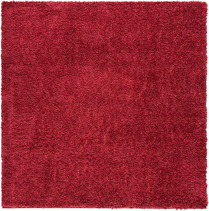 SAFAVIEH August Shag Collection Area Rug - 6'7" Square, Red, Solid Design, Non-Shedding & Easy Care, 1.5-inch Thick Ideal for High Traffic Areas in Living Room, Bedroom (AUG200Q)