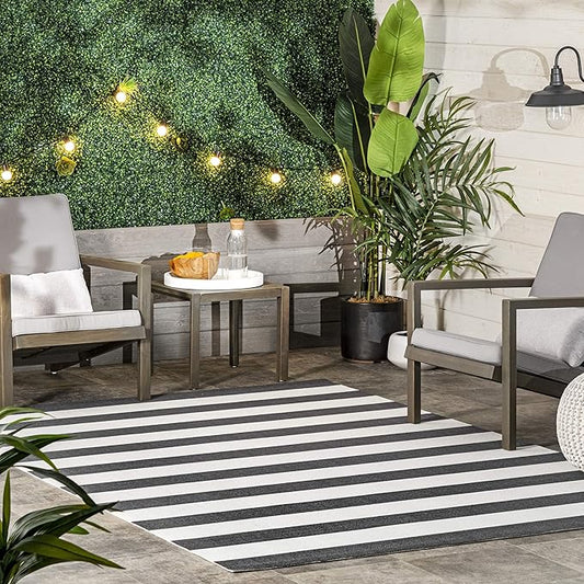 nuLOOM Christa Black/Off White, 3' x 5', Striped, Soft and Cozy, High Traffic, Stain Resistant, Easy Clean, Durable Area Rug for Indoor/Outdoor Patio, Deck, Porch, Garden, Courtyard