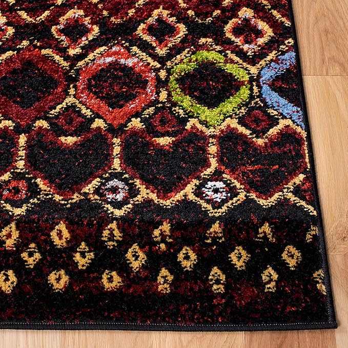 SAFAVIEH Amsterdam Collection Area Rug - 6'7" x 9'2", Black & Multi, Moroccan Boho Design, Non-Shedding & Easy Care, Ideal for High Traffic Areas in Living Room, Bedroom (AMS108P)