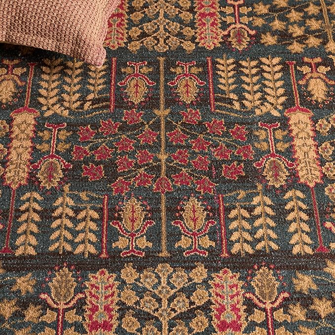 SAFAVIEH Mahal Collection Area Rug - 6'7" Square, Navy & Natural, Traditional Oriental Design, Non-Shedding & Easy Care, Ideal for High Traffic Areas in Living Room, Bedroom (MAH697E)