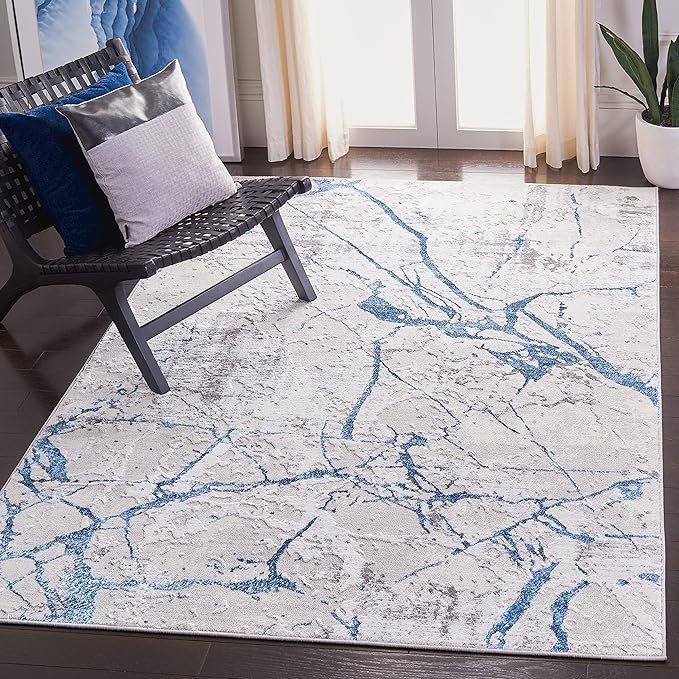 SAFAVIEH Amelia Collection Accent Rug - 4'5" x 6'5", Grey & Blue, Modern Abstract Design, Non-Shedding & Easy Care, Ideal for High Traffic Areas in Entryway, Living Room, Bedroom (ALA293F)