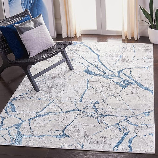 SAFAVIEH Amelia Collection Accent Rug - 4'5" x 6'5", Grey & Blue, Modern Abstract Design, Non-Shedding & Easy Care, Ideal for High Traffic Areas in Entryway, Living Room, Bedroom (ALA293F)