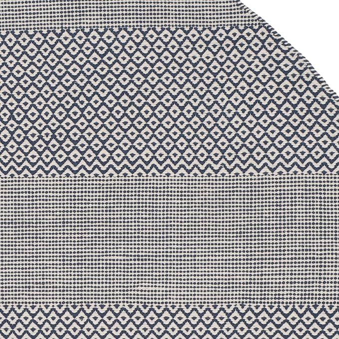 SAFAVIEH Montauk Collection 6' Round Ivory/Navy MTK330B Handmade Flatweave Boho Farmhouse Cotton Entryway Foyer Living Room Bedroom Kitchen Area Rug