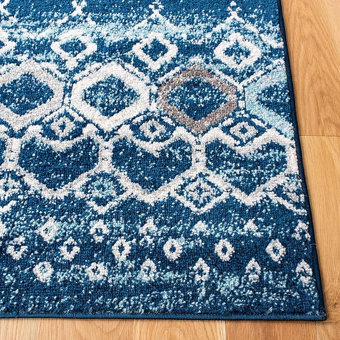 SAFAVIEH Amsterdam Collection Area Rug - 9' x 12', Navy & Beige, Moroccan Boho Design, Non-Shedding & Easy Care, Ideal for High Traffic Areas in Living Room, Bedroom (AMS108N)